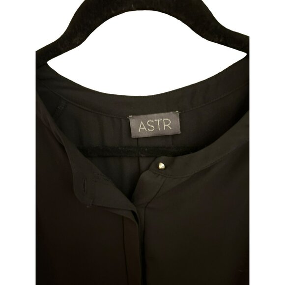 ASTR Women's Black Classic Hi Low Short Sleeve Blouse Roll Up Sleeve Basic Work - Picture 3 of 3